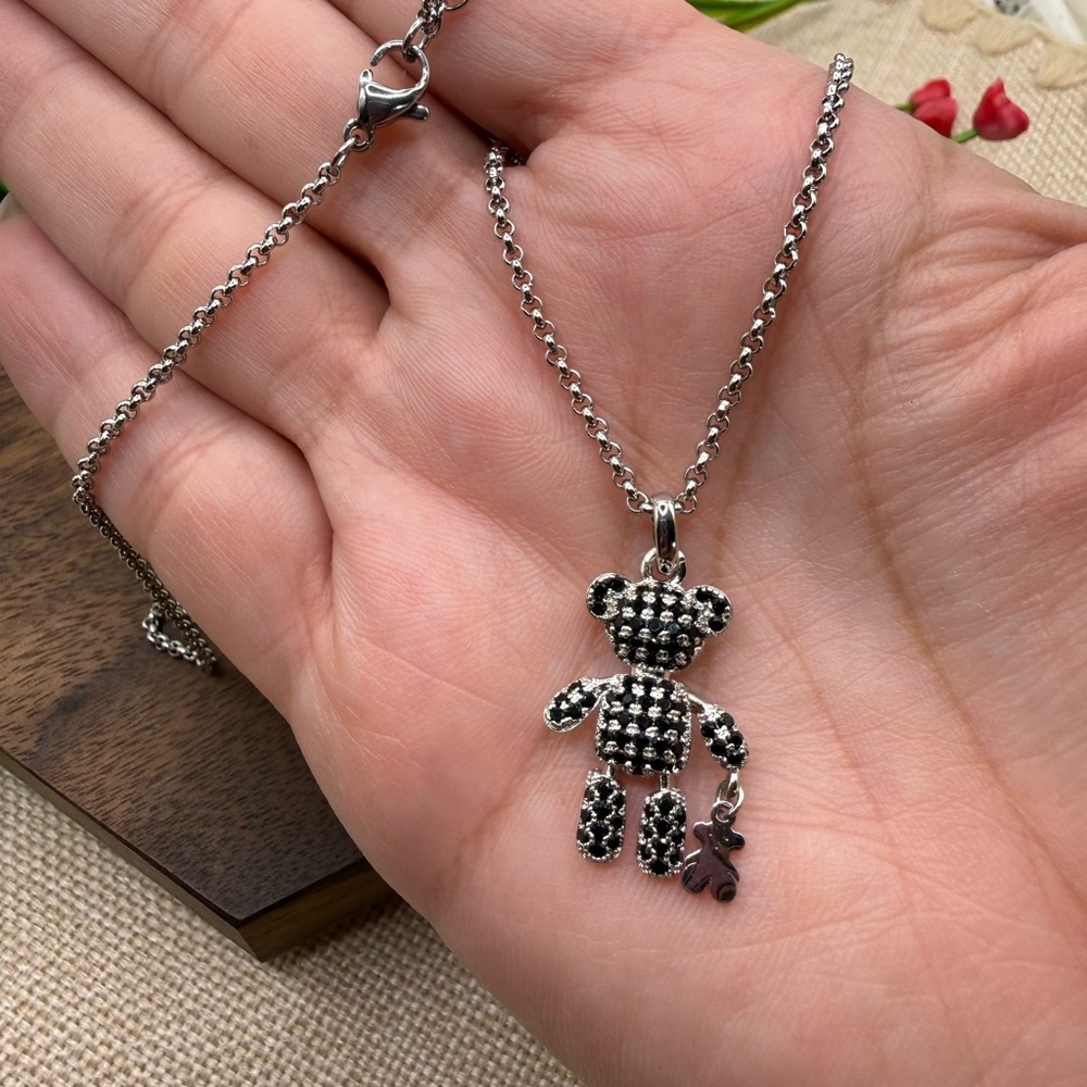 Silver Bear Pendant Necklace steel 316